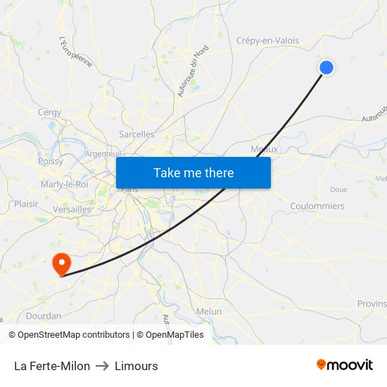 La Ferte-Milon to Limours map