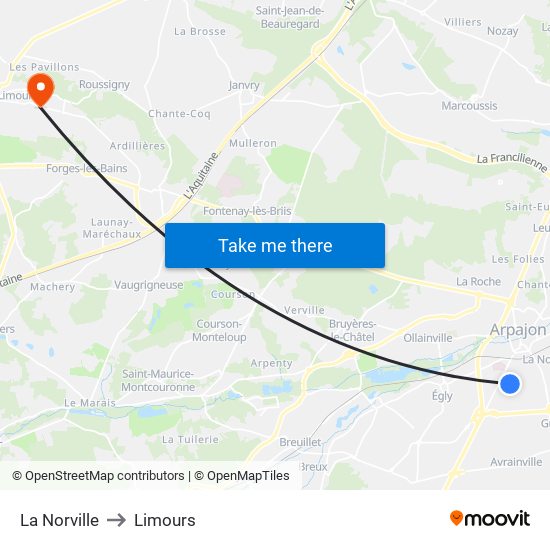La Norville to Limours map