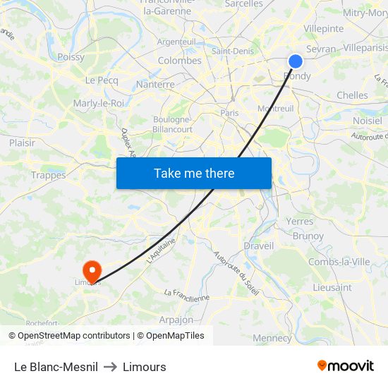 Le Blanc-Mesnil to Limours map