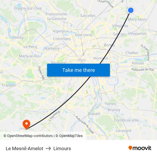 Le Mesnil-Amelot to Limours map
