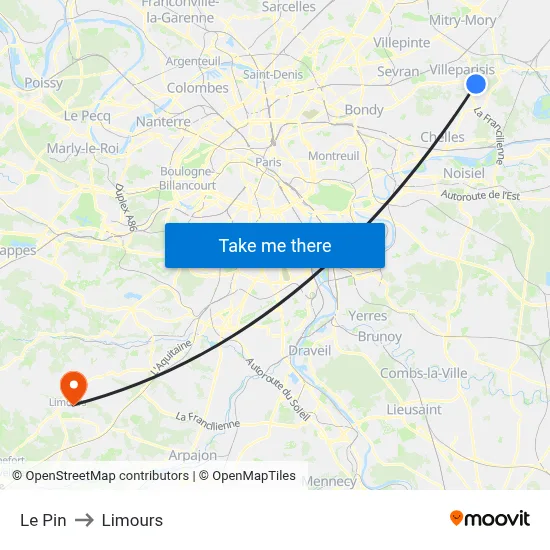 Le Pin to Limours map