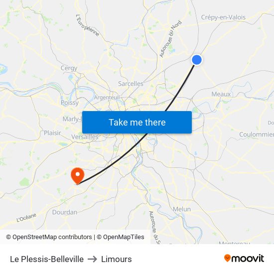 Le Plessis-Belleville to Limours map