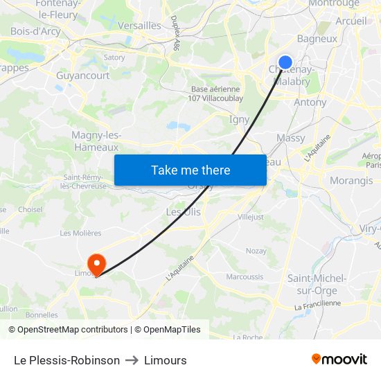 Le Plessis-Robinson to Limours map