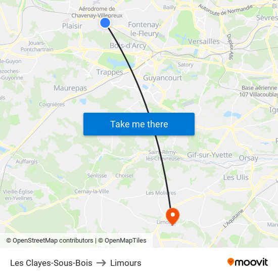 Les Clayes-Sous-Bois to Limours map