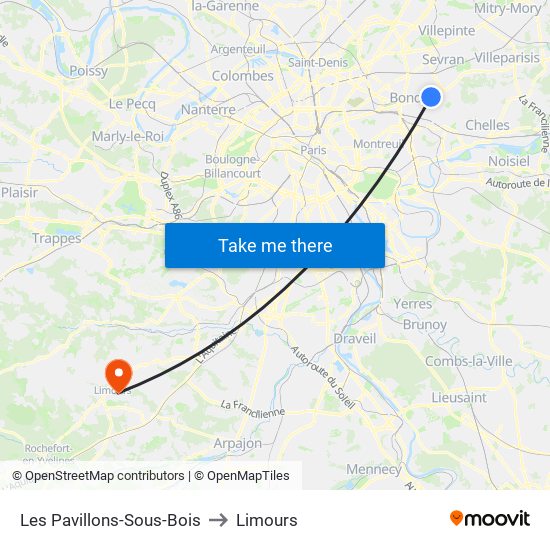 Les Pavillons-Sous-Bois to Limours map