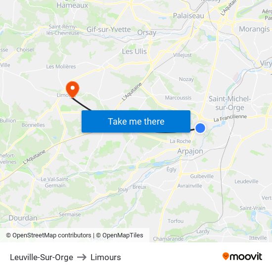 Leuville-Sur-Orge to Limours map