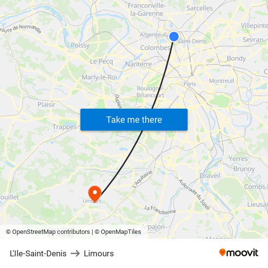 L'Ile-Saint-Denis to Limours map