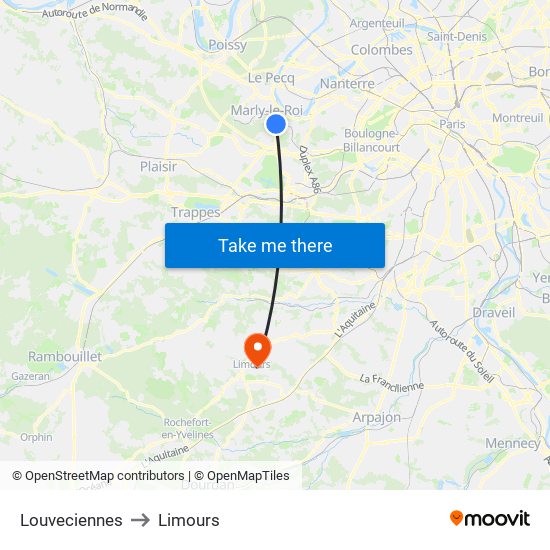 Louveciennes to Limours map