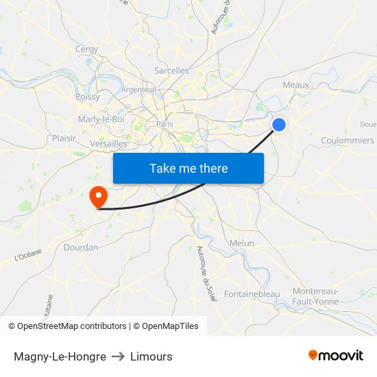 Magny-Le-Hongre to Limours map