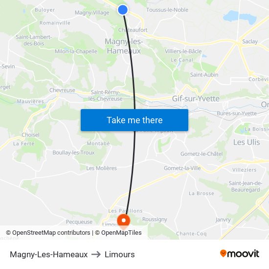 Magny-Les-Hameaux to Limours map