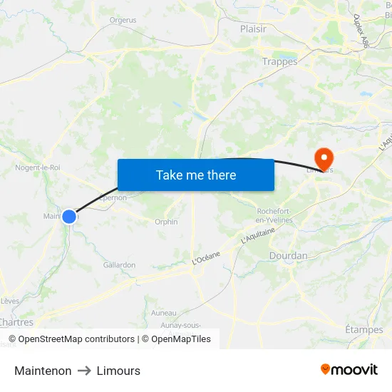 Maintenon to Limours map