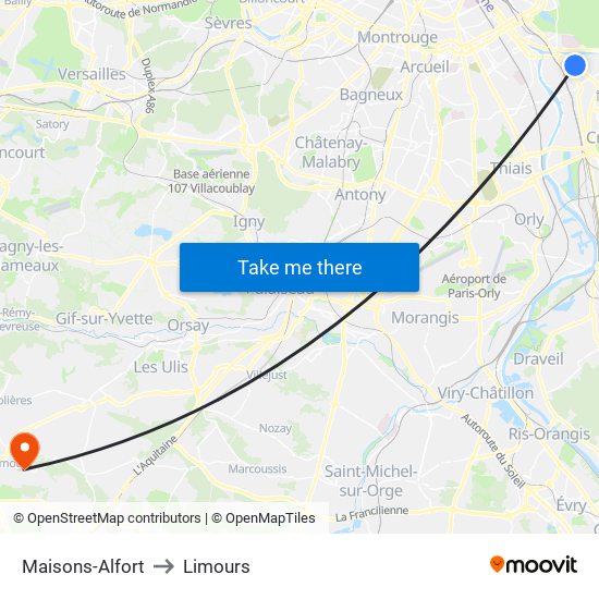 Maisons-Alfort to Limours map