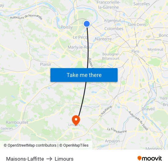 Maisons-Laffitte to Limours map