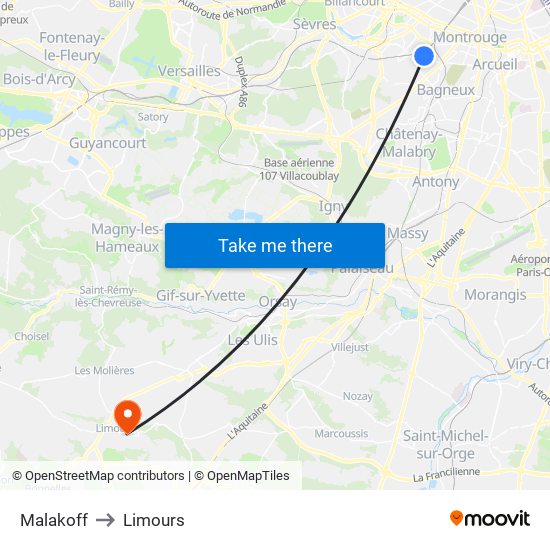 Malakoff to Limours map