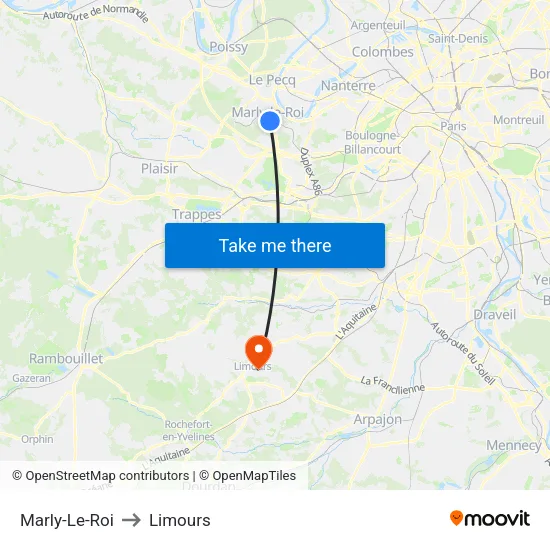 Marly-Le-Roi to Limours map