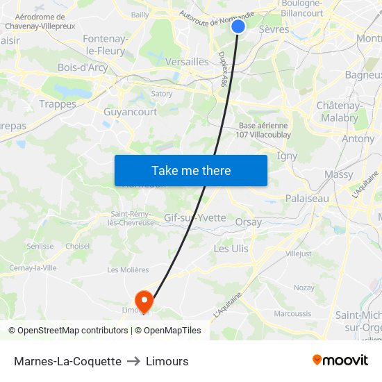 Marnes-La-Coquette to Limours map