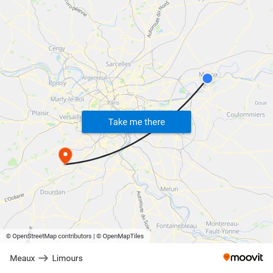 Meaux to Limours map