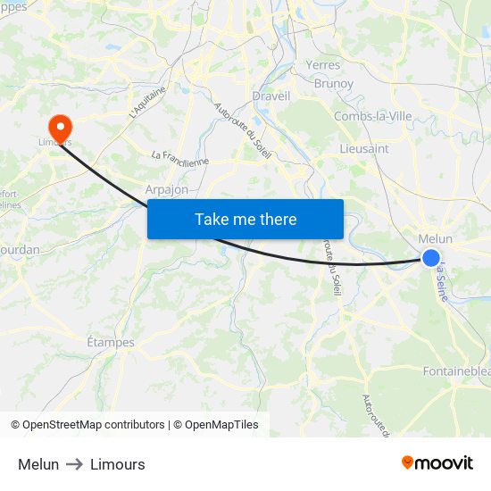 Melun to Limours map