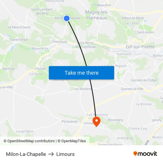 Milon-La-Chapelle to Limours map