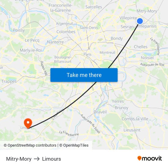 Mitry-Mory to Limours map