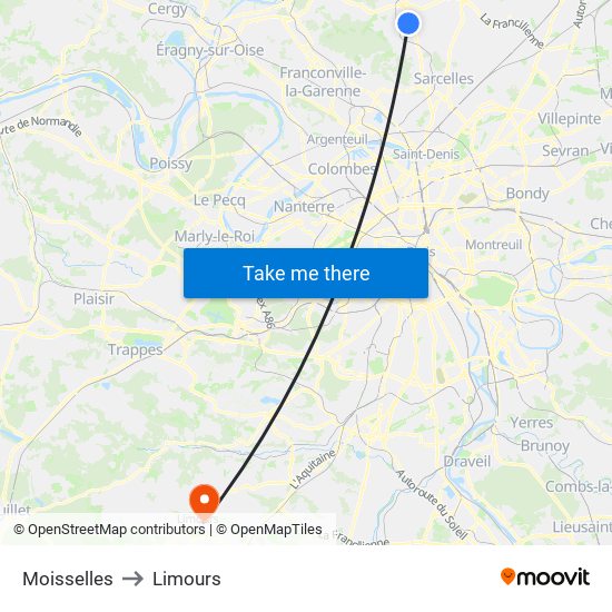 Moisselles to Limours map