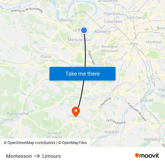 Montesson to Limours map