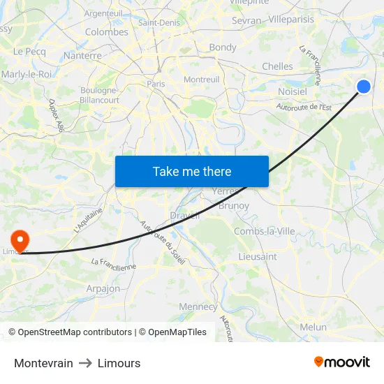Montevrain to Limours map