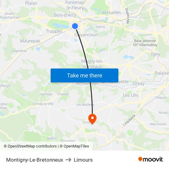 Montigny-Le-Bretonneux to Limours map