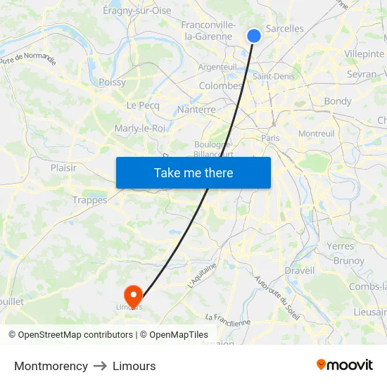 Montmorency to Limours map