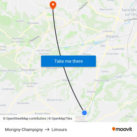 Morigny-Champigny to Limours map
