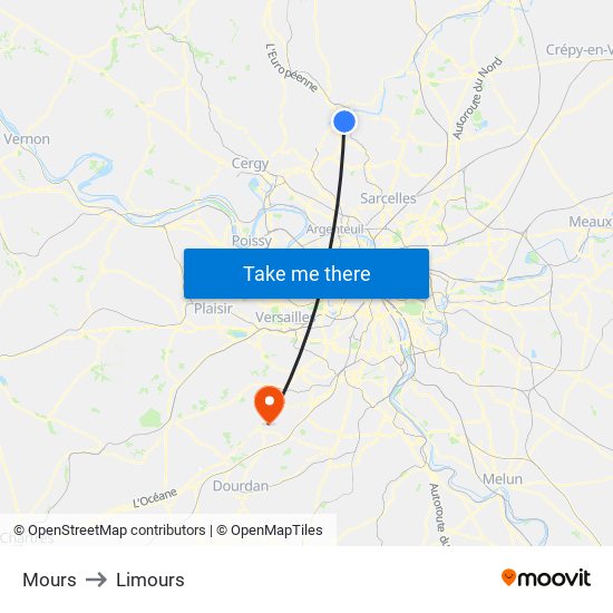 Mours to Limours map
