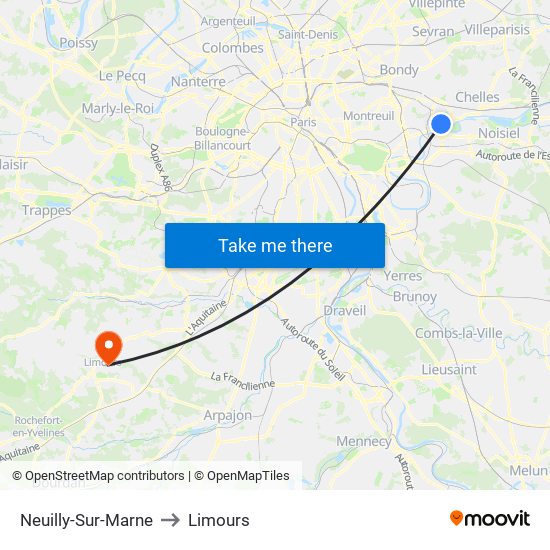 Neuilly-Sur-Marne to Limours map