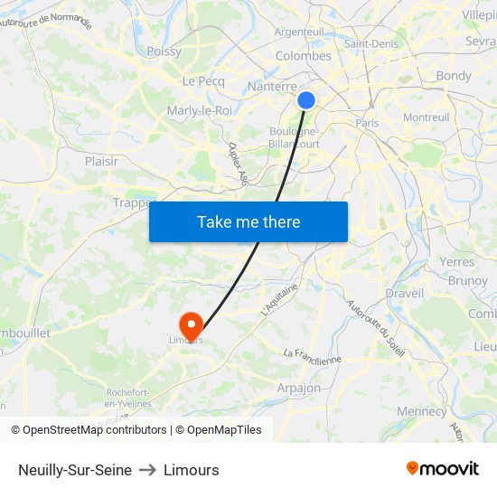 Neuilly-Sur-Seine to Limours map