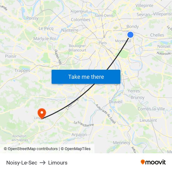 Noisy-Le-Sec to Limours map