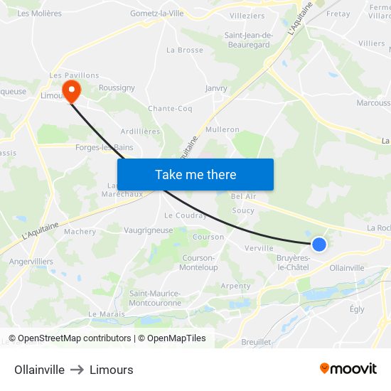 Ollainville to Limours map