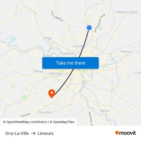 Orry-La-Ville to Limours map