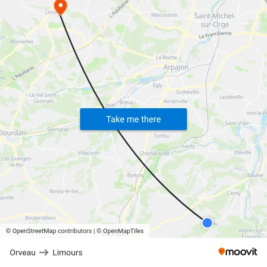 Orveau to Limours map