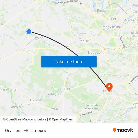 Orvilliers to Limours map