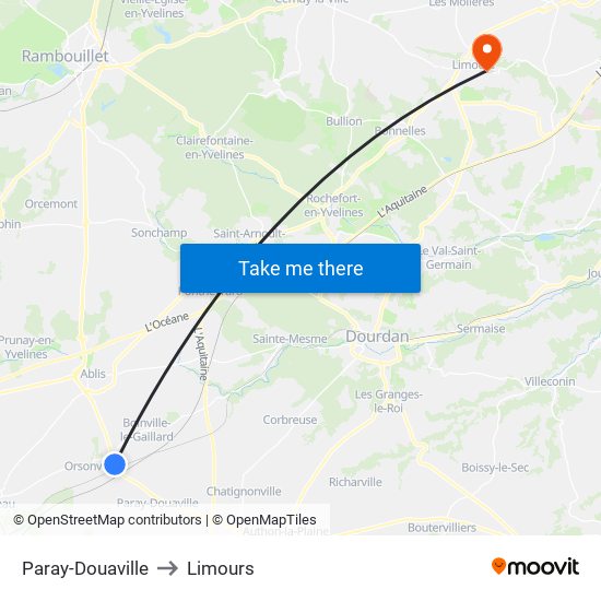 Paray-Douaville to Limours map