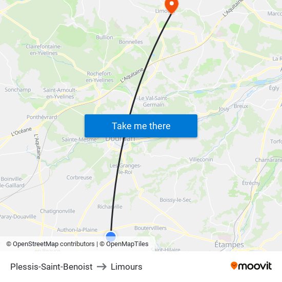 Plessis-Saint-Benoist to Limours map