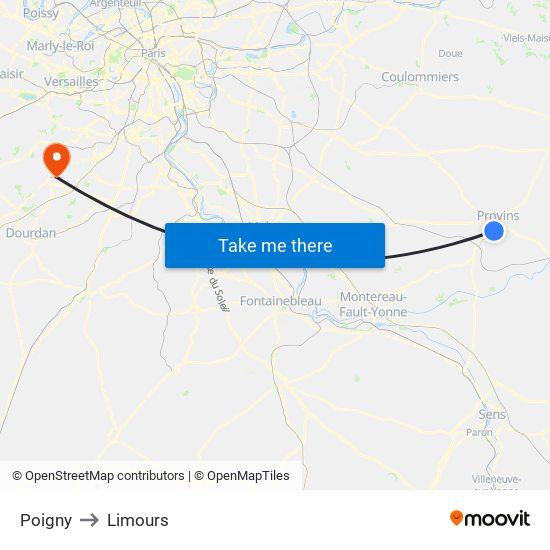 Poigny to Limours map