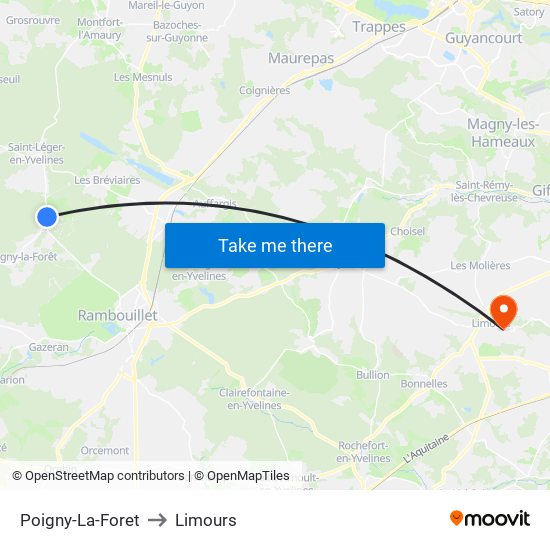 Poigny-La-Foret to Limours map