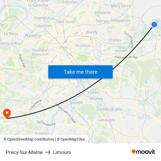 Precy-Sur-Marne to Limours map