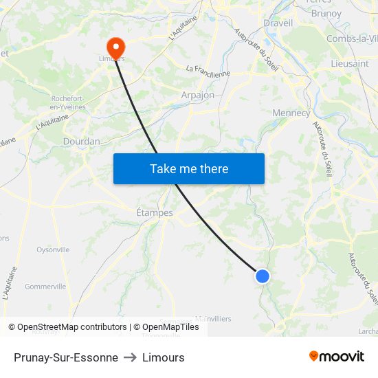 Prunay-Sur-Essonne to Limours map