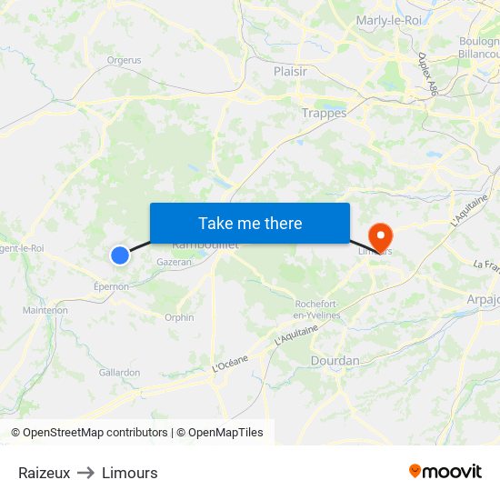 Raizeux to Limours map