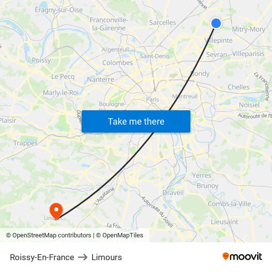 Roissy-En-France to Limours map