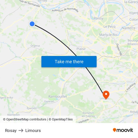 Rosay to Limours map