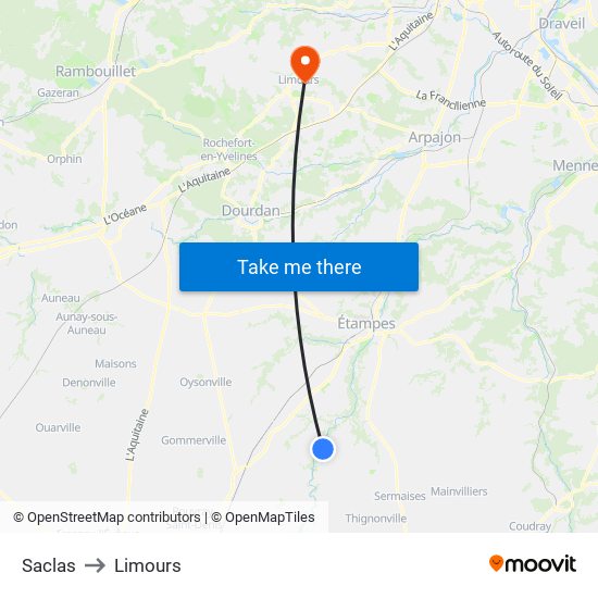 Saclas to Limours map