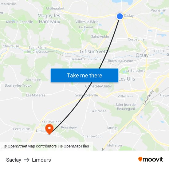 Saclay to Limours map