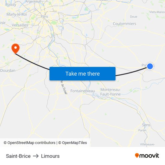 Saint-Brice to Limours map